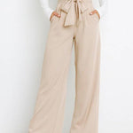 Casual fashion all-match wide-leg pants tie-up bow trousers
