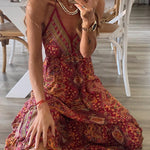 Celeste Boho Printed Strap Elastic Waist Maxi Dresses