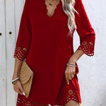 A-Line Loose Hollow Solid Color V-Neck Mini Dresses