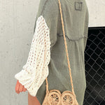 CHARCOAL GREEN CROCHET SLEEVE BUTTON UP