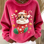 Women's Vintage Christmas Cute Cat Print Sweater