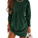 Casual Loose Long Sleeves Solid Color Round-Neck Mini Dresses