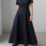 Simple Casual Solid Color Pleated Midi Dress