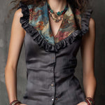 Boho-Vintage Elegant Ruffled Collar Sleeveless Top