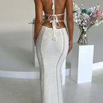 Pure desire halter neck wrap chest hollow stitching lace-up dress