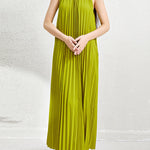 Loose Sleeveless Hollow Pleated Pockets Solid Color Halter-Neck Maxi Dresses