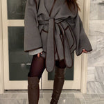 Open Front Pocketed Splice Coat with Belt