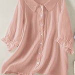 Cotton And Linen Solid Color Five-Quarter Sleeve Lapel Loose Shirt
