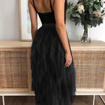 Fashionable solid color puffy mesh high waist slimming skirt