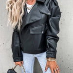 Stylish Leather Lapel Pocket British Style Cropped Jacket