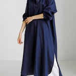 Simple Long Sleeves Split-Side Solid Color Lapel Midi Dresses Shirt Dress