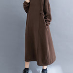 A-Line Long Sleeves Solid Color Mock Neck Midi Dresses