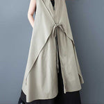 A-Line Loose Pockets Solid Color Tied Zipper V-Neck Midi Dresses Shirt Dress