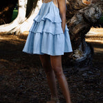 High Waisted Loose Backless Layered Pleated Solid Color Tied Spaghetti-Neck Mini Dresses