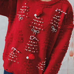 Christmas Pattern Knitted Crew Neck Long Sleeved Sweater