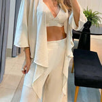 Laguna Resort Kink Shirt and Pocketed Wide Leg Pants Set with Cami Top