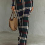 Women's Minimalist Check Knit Belted Square Neck Maxi Dress
