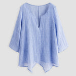 JFN Cotton & Linen Asymmetric Hem Loose Fit Long Sleeve Shirts Tunic Top