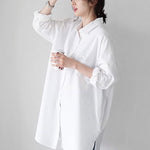 Urban Loose Solid Color Striped Lapel Blouse Top