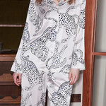 White Jaguar Print Home Long-sleeved Two-piece Set
