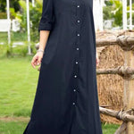 Casual Solid Buttons Mandarin Collar A Line Dresses