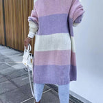 Contrast Long Sleeve Multicolor Striped Cardigans