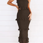 Fashion shirring suspender slim fit tube top suspender dress