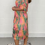 Loose High Waist Printed V-Neck Shirt Dress
