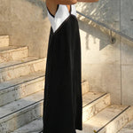 Loose Sleeveless Contrast Color Split-Joint Deep V-Neck Maxi Dresses