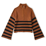 Turtleneck Zipper Striped Cardigan Sweater