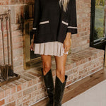 Class Act Knit Contrast Color Trim Mock Neck Pockets Sweater