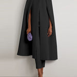 Cap Sleeve Solid Color Round-Neck Cape Pants Pants Set Two Pieces Set