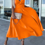 Deep V hollow large skirt slit suspender dress