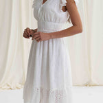 A-Line Loose Elasticity Hollow Pleated Solid Color V-Neck Mini Dresses