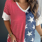 Stripes Stars Print Knit Short Sleeve Top