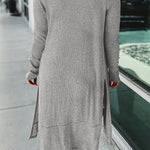 Ribbed Button Up Side Split Duster Cardigan