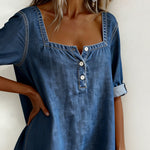 Avélia™ | Denim shirt with square neck