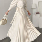 Office Pleated Asymmetric Solid Color Lapel Maxi Dresses