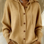 Women's Casual Retro Solid Color Knitted Hooded Cardigan