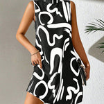 A-line Sleeveless Contrast Color Printed Mini Dresses