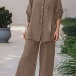 Casual Loose Solid Color Shirt Pants Set