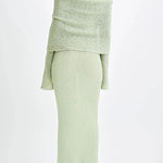Marisol Ribbed Boucle Material Draped Off Shoulder Stretch Vacation Maxi Dress
