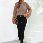 Casual Long Sleeves Loose Contrast Color Half Turtleneck Sweater Tops