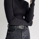 Long Sleeves Skinny Solid Color High Neck Pullovers Sweater Sweater Tops