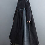 Original Loose Denim Split-Joint Tied Lapel Collar Long Sleeves Midi Dress