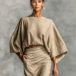 Women's Cotton And Linen Blend Bat Sleeve Long Skirt Two-piece Set