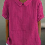Blue Plain Short Sleeve Round Neck Top