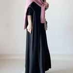 Long Sleeves Loose Pleated Solid Color Split-Joint Round-Neck Maxi Dresses Shirt Dress