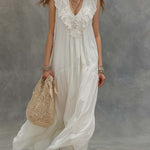 Boho Vintage White Embroidered Maxi Dress