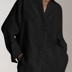 Reality Calling Linen Blend Solid Button Long Sleeve Loose Blouse